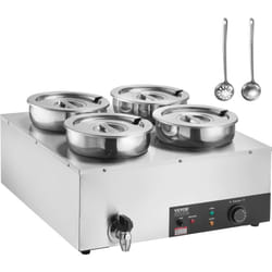 Chauffe Soupe 4 x 7 l, Station de Soupe Electrique 1500 w, Chauffe-Plat Commercial avec Marmites en Inox, 30-85 °c, avec Anti-Brulure a Sec et Bouton