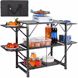 Table de Cuisine Pliante 4 Tables d'Appoint & Pliable en Une Pièce & Sac de Transport Notre station de barbecue pliante, doté ...
