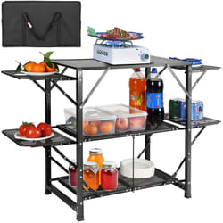 Cuisine de Camping 126 x 46 x 81 cm Table de Camping Pliable Structure en Alu avec 4 Tables deAppoint Meuble de Cuisine avec Sac de Transport