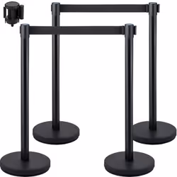 4 Poteaux de Contrôle des Foules Acier Inoxydable & Ceintures Rétractables de 6,6 pi / 2 m & Base Stable Le poteau de contrôl ...