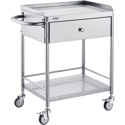 VEVOR Chariot de Laboratoire a 2 Etages Chariot a Service Medical 71x42x78,5 cm Desserte en Inox avec Tiroir Charge 100 kg Deplacement Silencieux