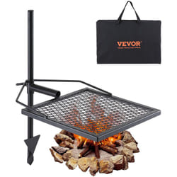 Grille de Feu de Camp Pivotante avec Poteau 71 cm Gril de Camping 1 Filet en Diamant 40,5x40,5 cm Grille de Cuisson en Acier Hauteur Reglable pour