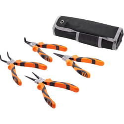 Jeu de 4 Pinces a Circlips Pince a Anneaux Elastiques Exterieurs et Interieurs en Acier au Carbone avec Becs Droits et Recourbes Poignees