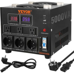 VEVOR Transformateur 220 V⇄110 V Convertisseur de Tension Elevateur Abaisseur 5000 W Transformateur de Puissance avec 3 Prises US NEMA 5-15R 3