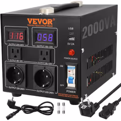 Transformateur Convertisseur Élévateur Abaisseur 2000 VA Affichage de la Tension de Charge & Sortie Maximale de 80 % & Concep ...