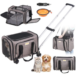 Vevor - Sac a Roulettes pour Chat Chien 11,3 kg Sac de Transport Chats Poignee Telescopique Bandouliere Gamelle Pliable Transporteur Roulant