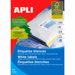 APLI 01271, Blanc, A4, Laser/a jet d'encre, Permanent, Rectangle, FSC