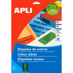 APLI Etiquettes 210x297 jaunes jet/laser/copieur 20 feuilles, Jaune, Rectangle, Permanent, 210 x 297, A4, Universel