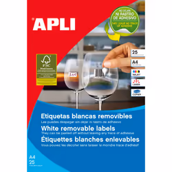 APLI 10199, Blanc, Imprimante d'étiquette adhésive, A4, Laser/a jet d'encre, Amovible, Rectangle