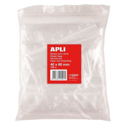 Sachets plastiques refermables - APLI - Pack 100 - 40 x 60 mm - PE 50µ - Système de fermeture sûr