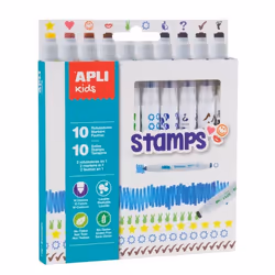 10 Feutres de coloriage - Encre lavable - Double pointe avec tampon - Apli Kids
