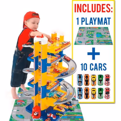 Garage 6 étages MOLTO - Modèle Molto - 10 voitures - Tapis de jeu - Bleu/Jaune - Enfant - Mixte
