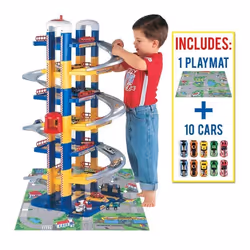 Garage à jouets 7 étages MOLTO avec 10 voitures et tapis de jeu - Mixte - Enfant - Bleu Jaune