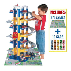 Garage à jouets 7 étages MOLTO avec 10 voitures et tapis de jeu - Mixte - Enfant - Bleu Jaune