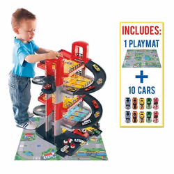 MOLTO garage à jouets 5 étages + 10 voitures + Tapis de Jeu