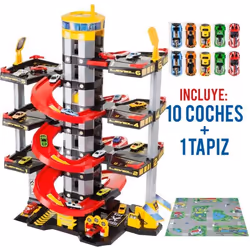 Garage à jouets 7 étages - MOLTO - Rouge - Enfant - Tapis de jeu inclus