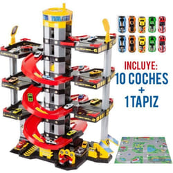 Garage à jouets 7 étages - MOLTO - Rouge - Enfant - Tapis de jeu inclus
