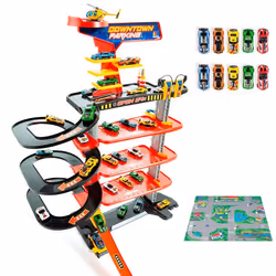 Molto Garage de Jouet Downtown 5 Étages XL avec Rampe en Spirale + 10 Voitures et Tapis de Jeu