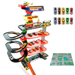 Molto Garage de Jouet Downtown 5 Étages XL avec Rampe en Spirale + 10 Voitures et Tapis de Jeu