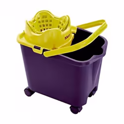 Seau avec égouttoir automatique 14 litres violet/citron vert 336/11.-Poignée anatomique.-Inclut des roulettes.-Porte-bâton su ...