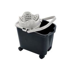 Mery - Seau avec égouttoir automatique : Seau à franges avec roulettes : Capacité : 14L : Polypropylène : Acier : Gris clair et gris foncé