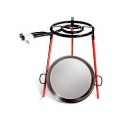 Ensemble de poêles à paella polies 46cm avec trépied et brûleur à gaz 400mm vaello.