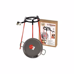 Description générale Set de poêle à paella en acier poli de 38 cm, idéal pour environ 8 portions. Inclus avec le trépied de 6 ...