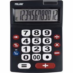 Milan 151712BL, Bureau, Calculatrice basique, 12 chiffres, 1 lignes, Batterie/Solaire, Noir, Rouge, Blanc