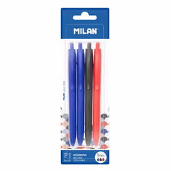 Milan BWM10254 Noir, Bleu, Rouge Stylo à bille rétractable avec clip 4 pièce(s)