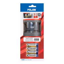 Milan BWM10278, Taille crayon électrique, Gris, Rouge, Plastique, Acier au carbone, Ambidextre, Blister