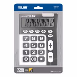 Milan 150912KBL, Bureau, Calculatrice basique, 12 chiffres, Batterie/Solaire, Noir, Blanc
