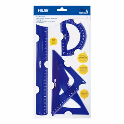 Milan Flex & Resistant Acid, Rapporteur, Règle, Triangle, 4 pièce(s), Bleu, 45° & 60°, Demi-cercle, 108 g