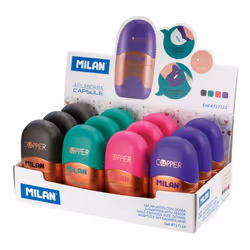 Milan 4717112, Taille crayon manuel, Noir, Vert, Lilas, Rose, Cuivre, Acier, Présentoir d'affichage, 150 mm