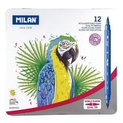 Feutres MILAN Double pointe fine et pinceau - Boîte métal de 12 couleurs multicolores