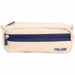 Trousse rectangulaire - MILAN - Série 1918 - 2 Fermetures éclair - Beige - Détails bleu marine