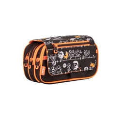 Trousse - Scolaire - Noir/Orange - 4 compartiments - Grand format - Fermeture éclair