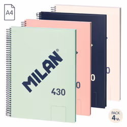 Milan 57141E80X4 bloc-notes A4 80 feuilles Beige, Bleu, Vert, Rose