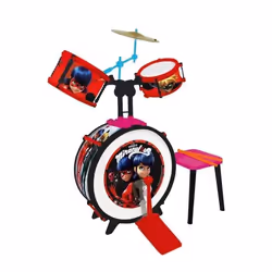 MIRACULOUS/LADYBUG Batterie et tabouret Grosse caisse, deux tambours, bongo, cymbale, baguettes professionnelles