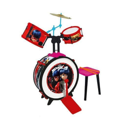 MIRACULOUS/LADYBUG Batterie et tabouret Grosse caisse, deux tambours, bongo, cymbale, baguettes professionnelles