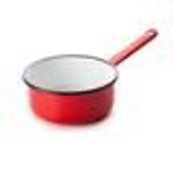 CASSEROLE EMAILLEE ROUGE INTERIEUR BLANC - BORD NOIR - DIMENSIONS DIAMETRE 14 CM - CONTENANCE 090 L - TOUS FEUX DONT INDUCTION