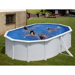 Piscine acier Bora Bora ovale blanche 500 x 300 x 120 m - Gré - Filtre à cartouche - Hors-sol