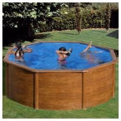 Piscine - GRE - Décoration bois ronde en kit - 350 x 120 cm - Acier - Hors-sol