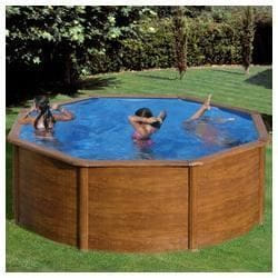 Piscine - GRE - Décoration bois ronde en kit - 350 x 120 cm - Acier - Hors-sol