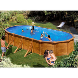 GRE - Piscine acier aspect bois Mauritius ovale 7,44 x 3,99 x 1,32 m - Gré