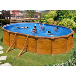 GRE - Piscine acier aspect bois Mauritius ovale 6,34 x 3,99 x 1,32 m - Gré