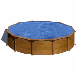 Piscine en acier ronde Mauritius Gré, aspect bois pour les baignades en été Fraicheur et détente au programme de l'été avec c ...