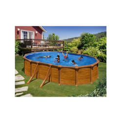 GRE - Kit piscine hors sol acier ovale mauritius aspect bois avec renforts apparents - Dimensions piscine: 5,27 x 3,27 x 1,32 m