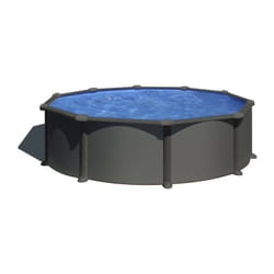 Kit Piscine hors sol acier ronde grise anthracite - Louco - Ø480 x 122 cm (Livrée avec filtre a sable, échelle de sécu - GRE