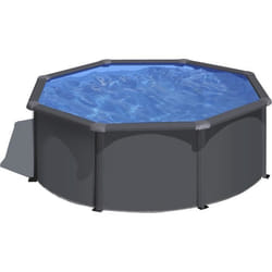 GRE - Kit Piscine hors sol acier ronde grise anthracite - Ø300 x H122 (Livrée avec filtre à sable + échelle)