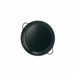 Cocotte plate émaillée 36 cm. -Marque : Idéal. -La cocotte émaillée est en acier recouvert d'un émail moucheté noir et blanc, ...
